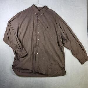 Vtg Ralph Lauren McMeel Shirt XXL‎ Brown Microcheck Button Down 100% Cotton